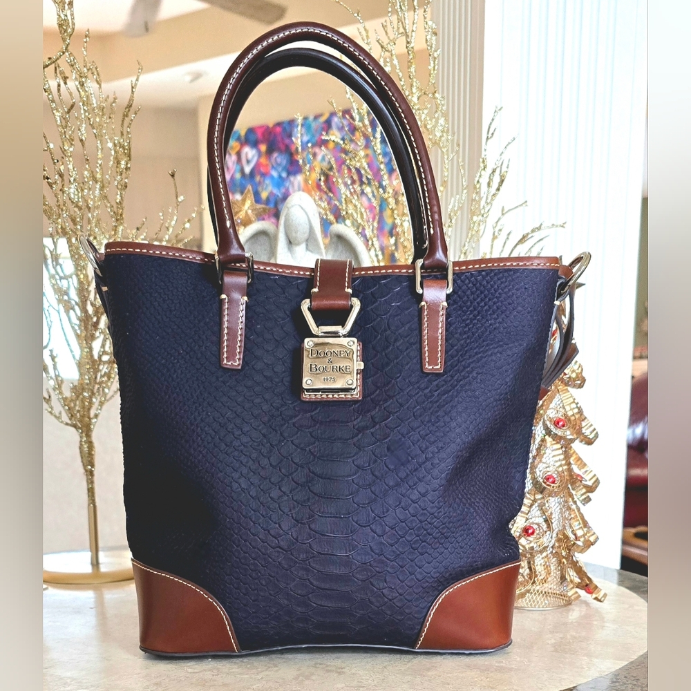 Dooney And Bourke Navy Blue Python Embossed Clare… - image 6